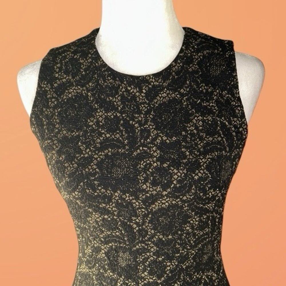 J. McLaughlin Black Gold metallic Lace Sleeveless Knee Length Sheath Dress S 2 4 - Picture 3 of 12